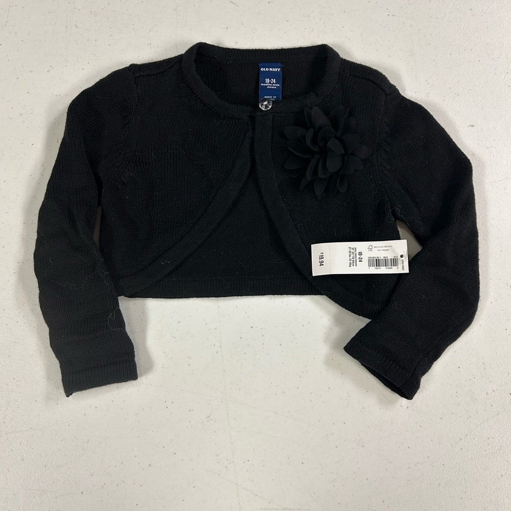 Old Navy Black Knit bolero Cardigan with Floral Detail girls 18-24 months new